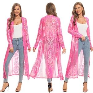 Hot Pink Sequin Long Sleeve Duster